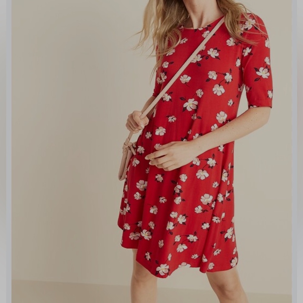 Old Navy Red Elbow Length Swing Dress